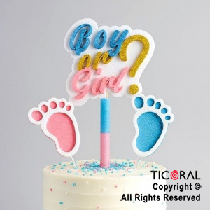ADORNO DE TORTA SET BOY OR GIRL CON 2 PIECITOS Y BENGALA GIBRE BICOLOR x 1